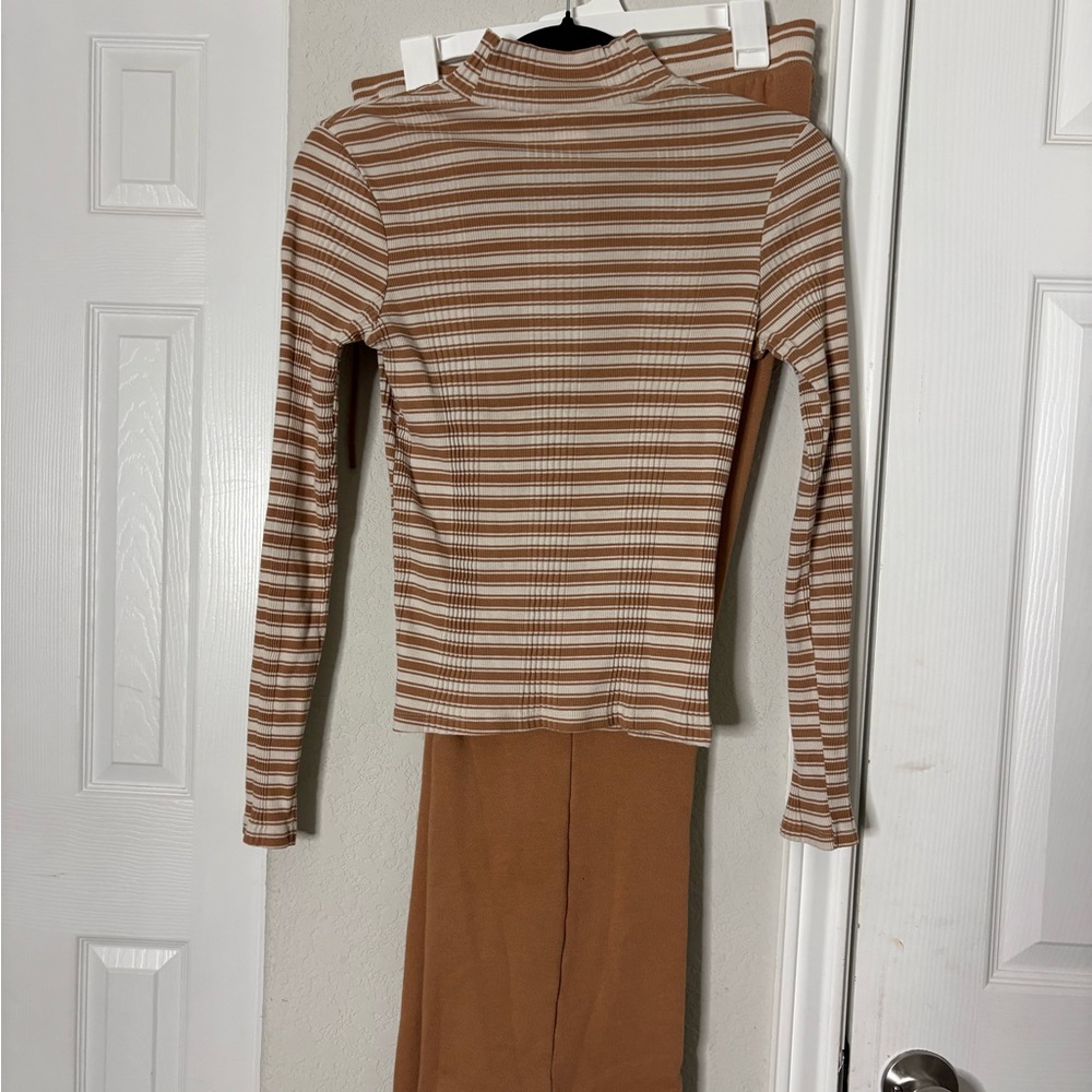 PINK Victoria's Secret Brown and White Striped Set